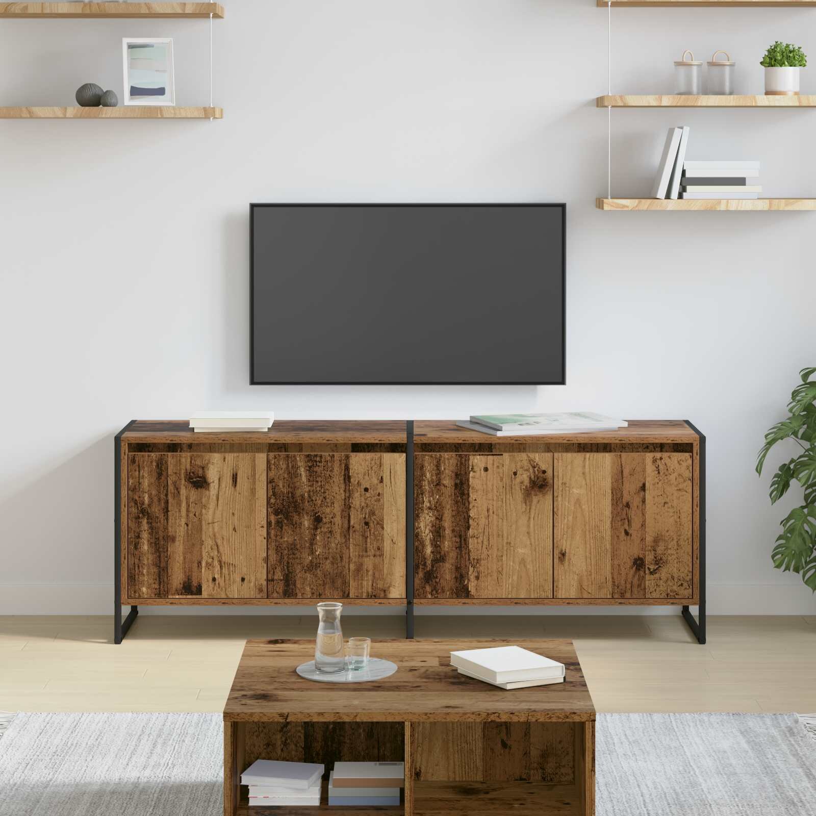 vidaXL ТВ шкаф 140 x 36 x 49.5 см Старо дърво Инженерна дървесина