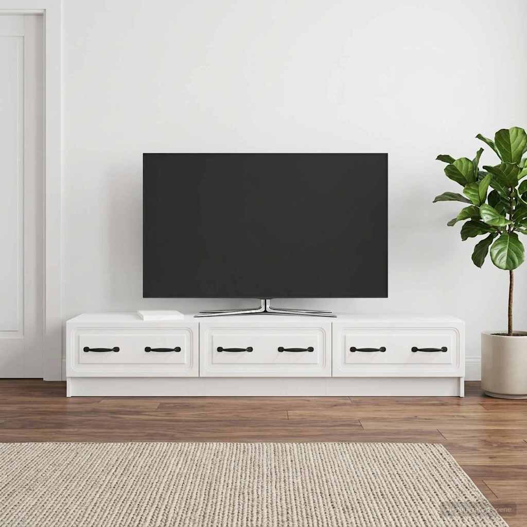 vidaXL ТВ шкаф 147 x 345 x 27 см Бял гланц Инженерна дървесина