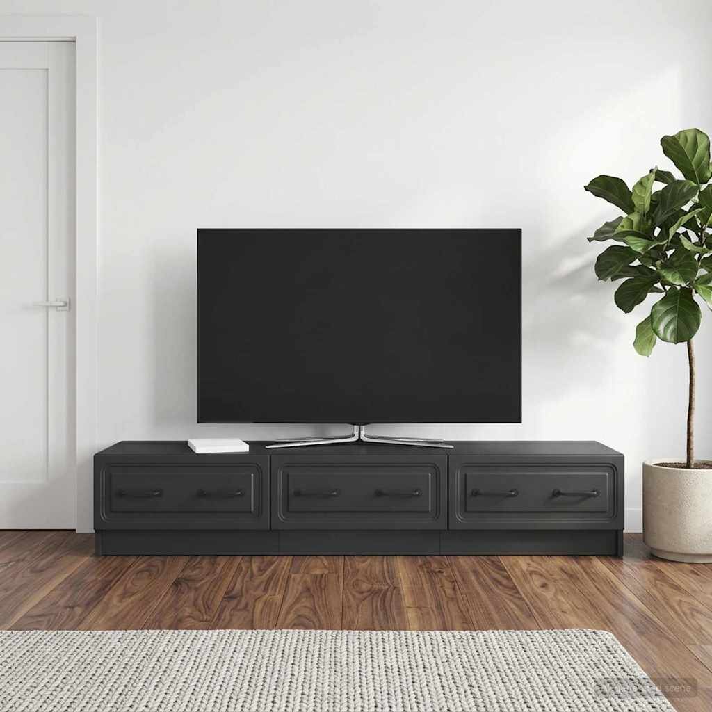 vidaXL ТВ шкаф 147 x 345 x 27 см Черно Инженерна дървесина