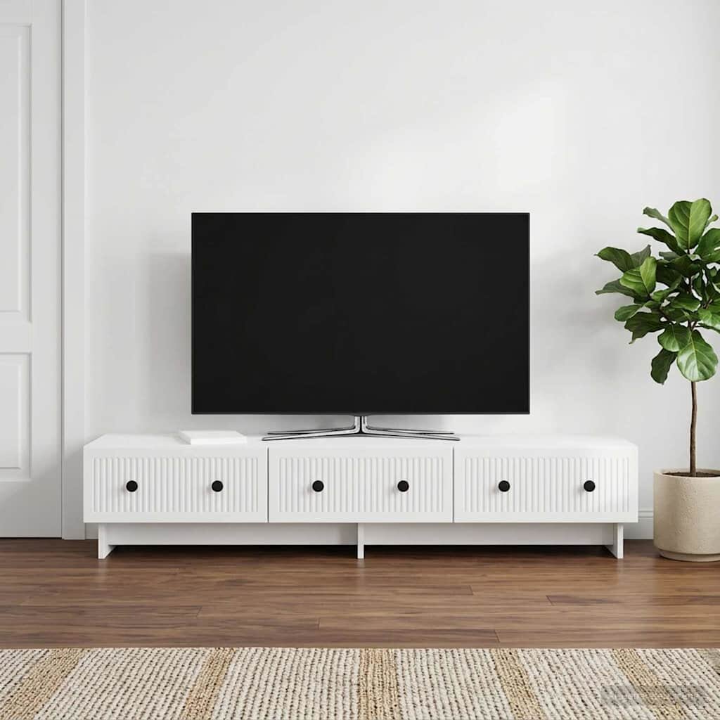 vidaXL ТВ шкаф 147 x 345 x 30 см Бял гланц Инженерна дървесина