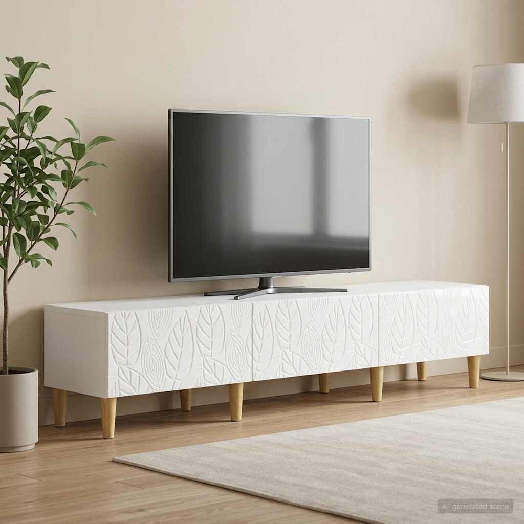 vidaXL ТВ шкаф 147 x 345 x 30 см Бял гланц Инженерна дървесина