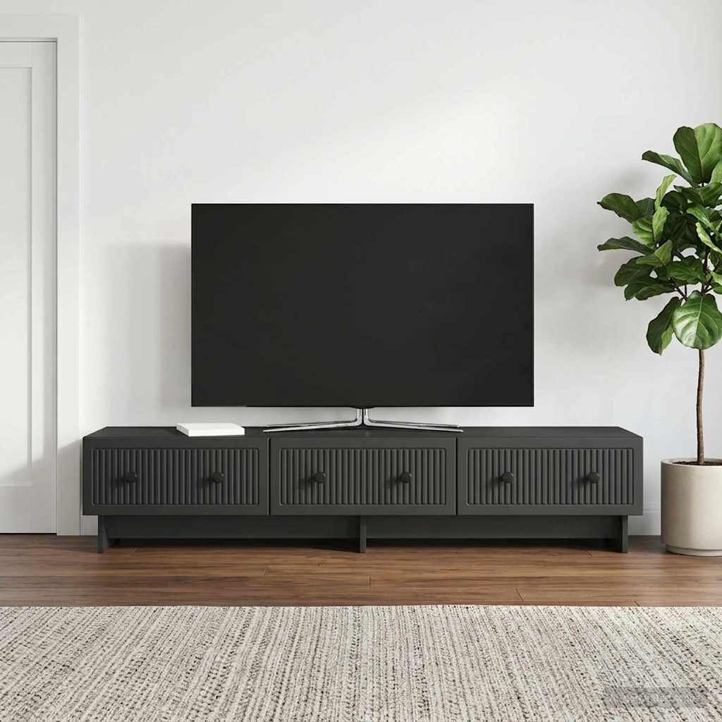 vidaXL ТВ шкаф 147 x 345 x 30 см Черно Инженерна дървесина