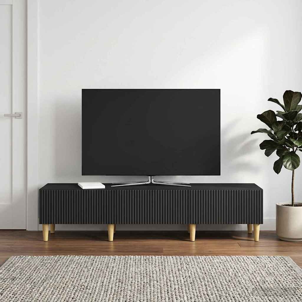 vidaXL ТВ шкаф 147 x 345 x 30 см Черно Инженерна дървесина