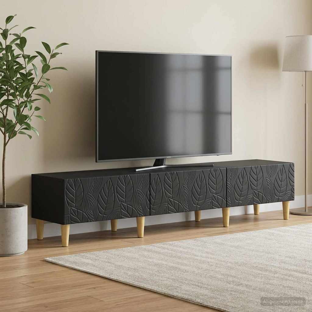 vidaXL ТВ шкаф 147 x 345 x 30 см Черно Инженерна дървесина