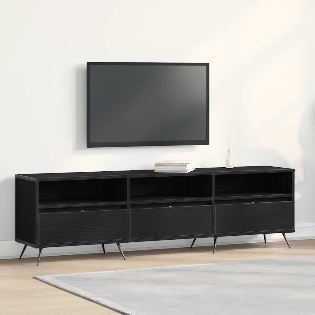vidaXL ТВ шкаф 150 x 30 x 445 см Черен дъб Инженерна дървесина