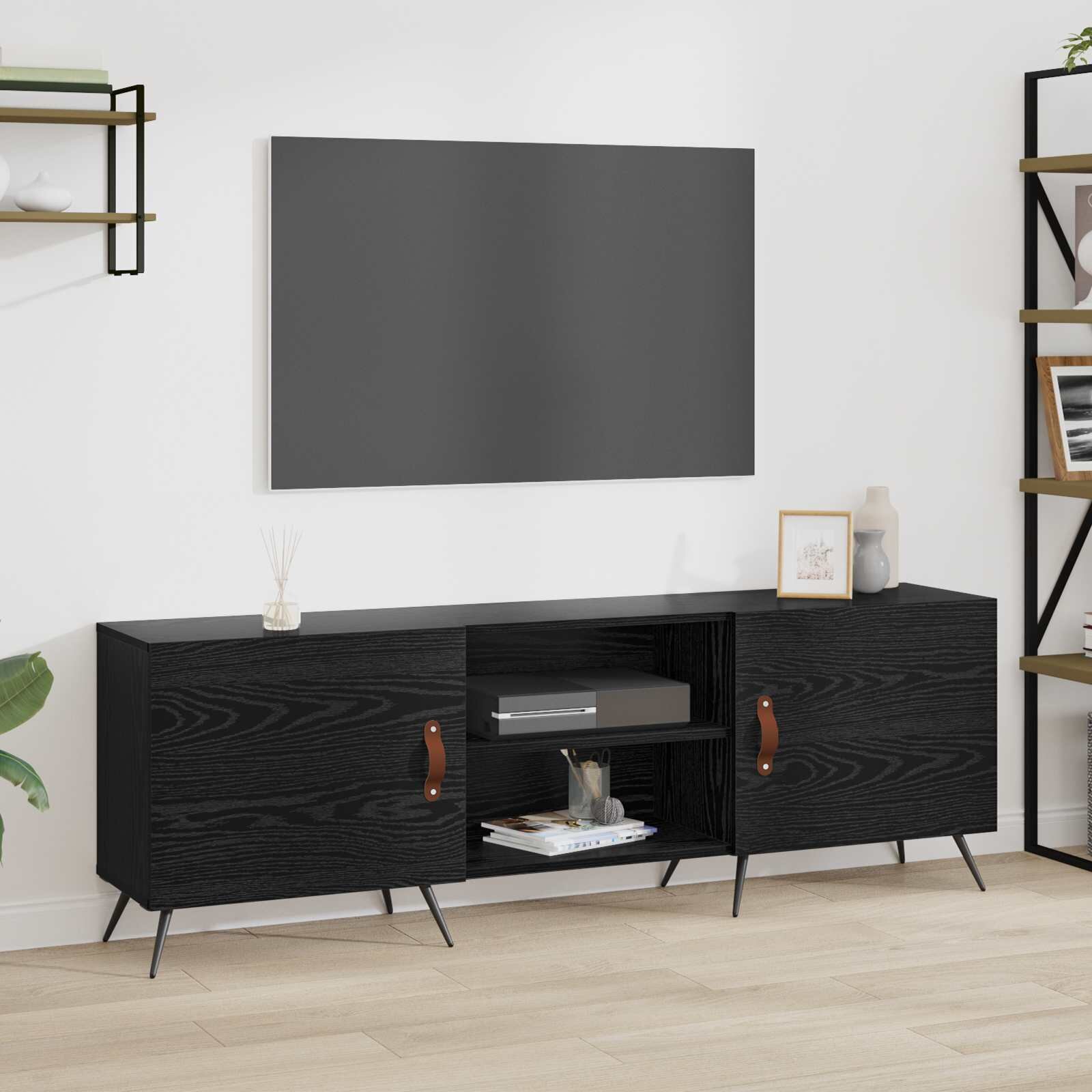 vidaXL ТВ шкаф 150 x 30 x 50 cm Черен дъб Инженерна дървесина