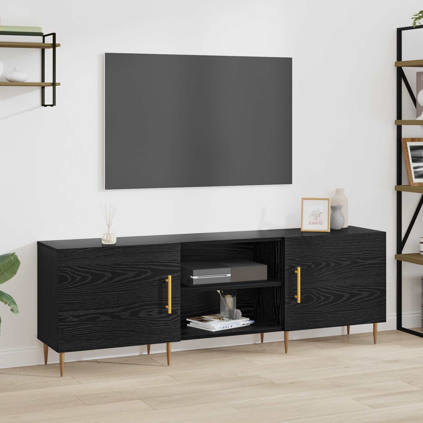 vidaXL ТВ шкаф 150 x 30 x 50 cm Черен дъб Инженерна дървесина