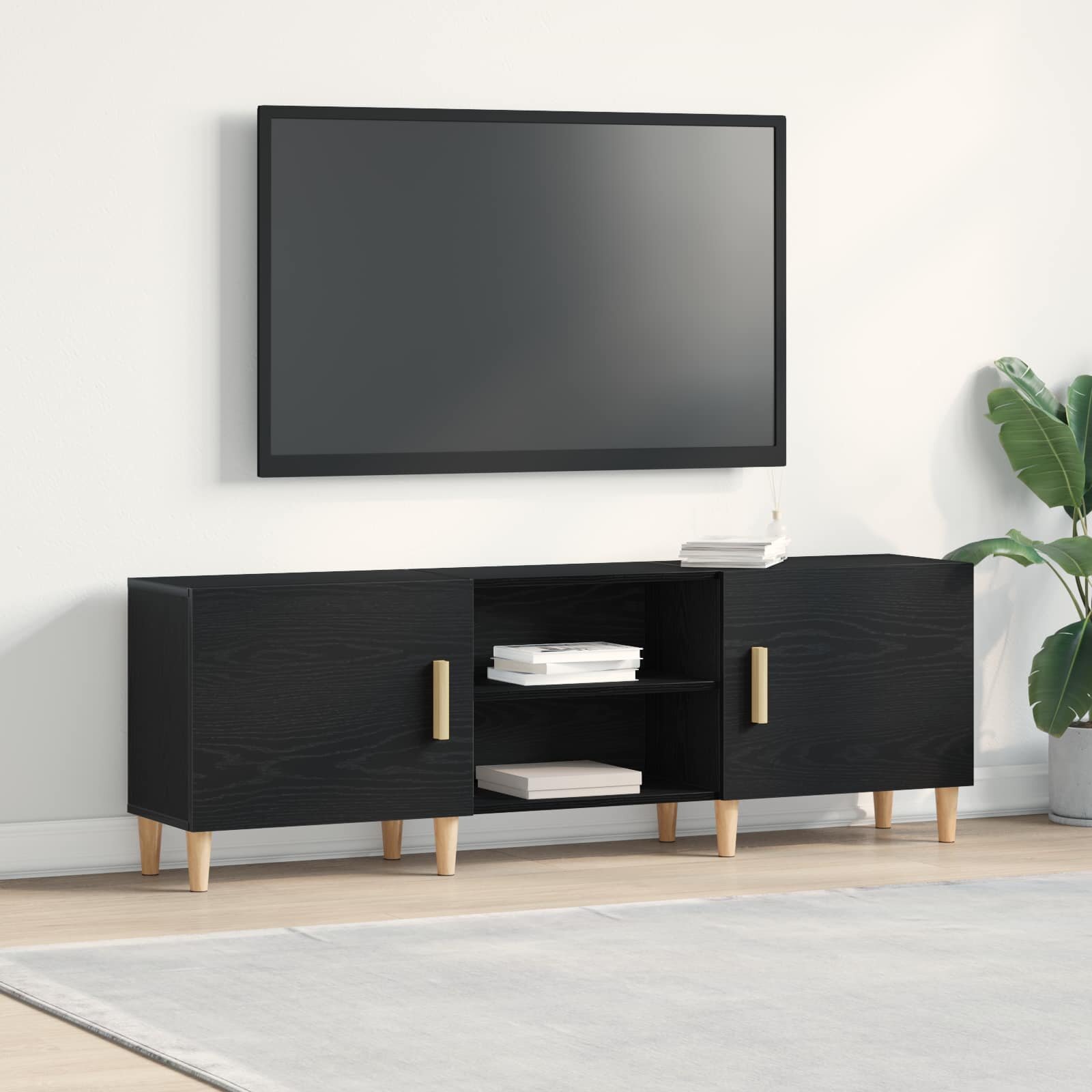 vidaXL ТВ шкаф 150 x 30 x 50 см Черния дъб Инженерна дървесина