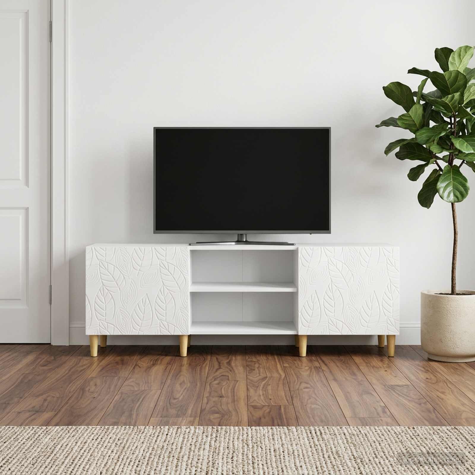 vidaXL ТВ шкаф 150 x 31 x 50 см Бял гланц Инженерна дървесина