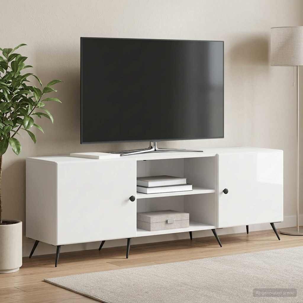 vidaXL ТВ шкаф 150 x 31 x 50 см Бял гланц Инженерна дървесина