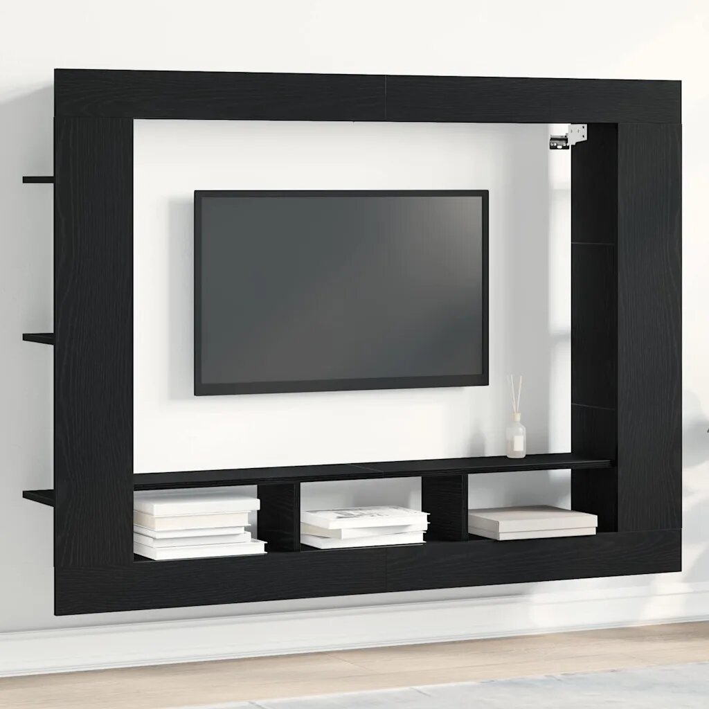 vidaXL ТВ шкаф 152 x 22 x 113 см Черен дъб Инженерна дървесина
