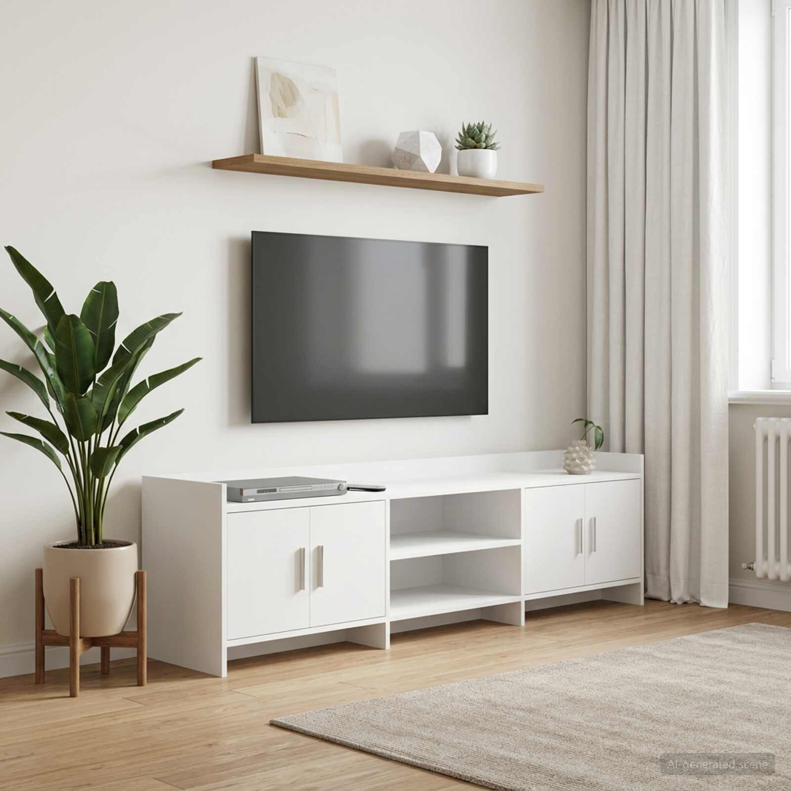 vidaXL ТВ шкаф 168 x 33 x 47 см Бяло Инженерна дървесина