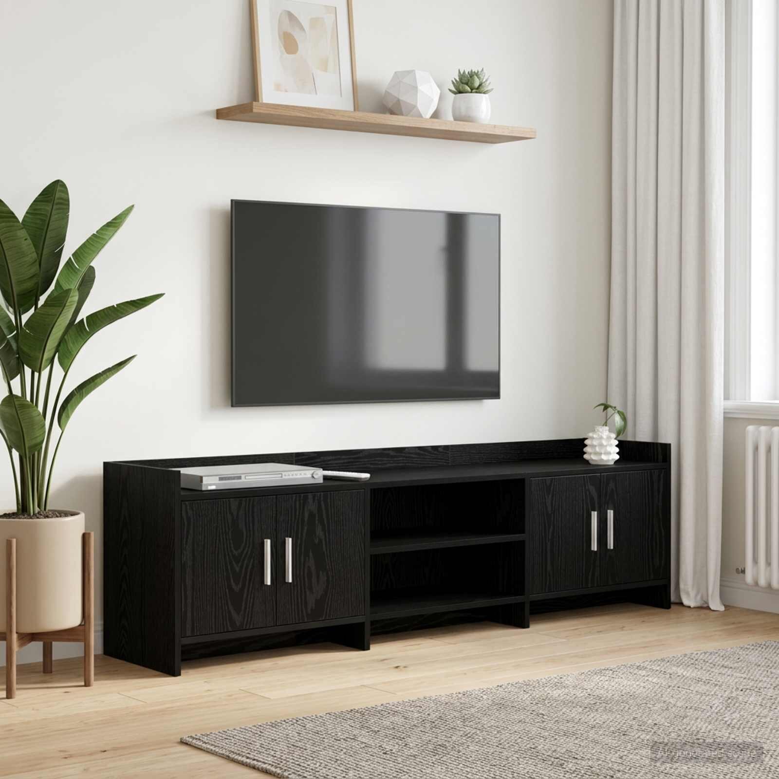 vidaXL ТВ шкаф 168 x 33 x 47 см Черен дъб Инженерна дървесина
