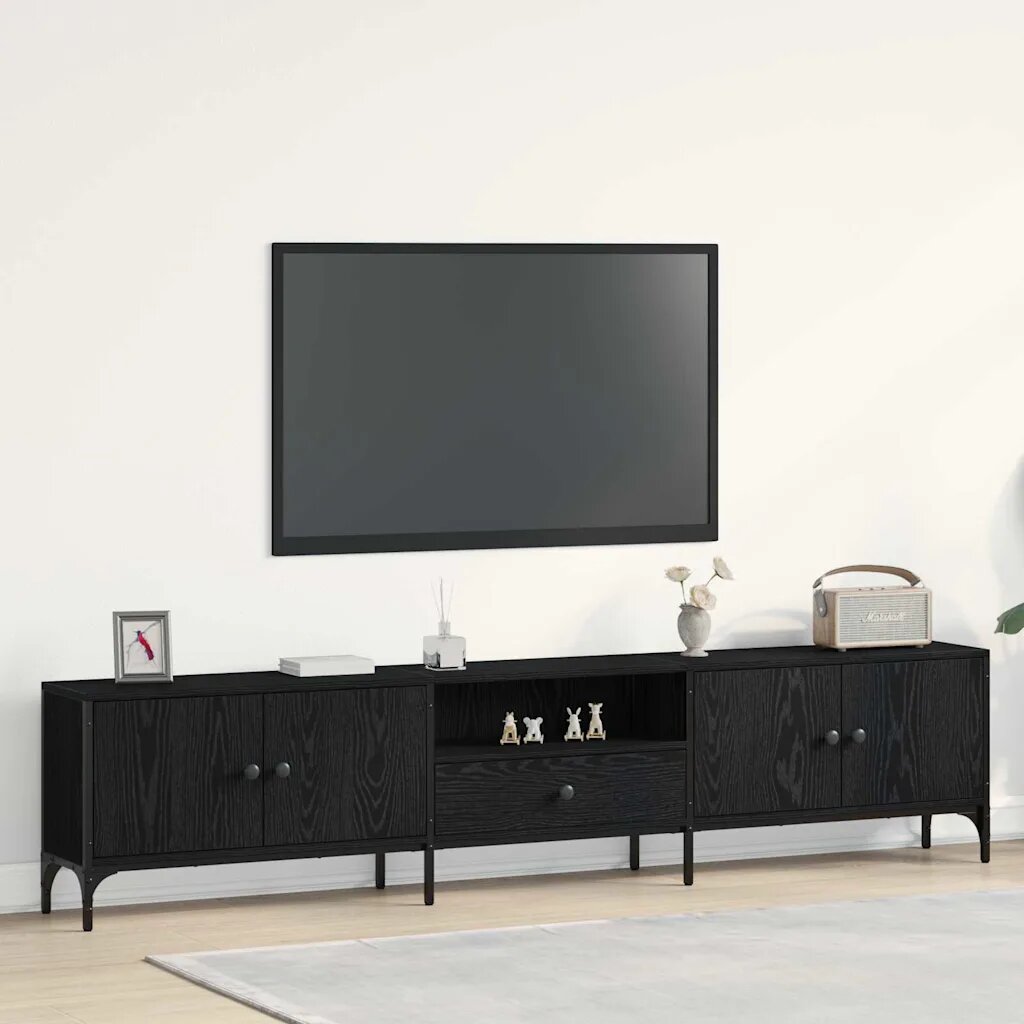 vidaXL ТВ шкаф 200 x 25 x 44 см Черен дъб Инженерна дървесина