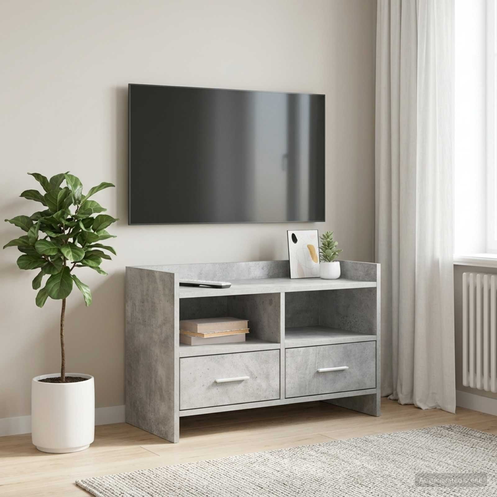 vidaXL ТВ шкаф 715 x 33 x 47 см Бетонно сиво Инженерна дървесина