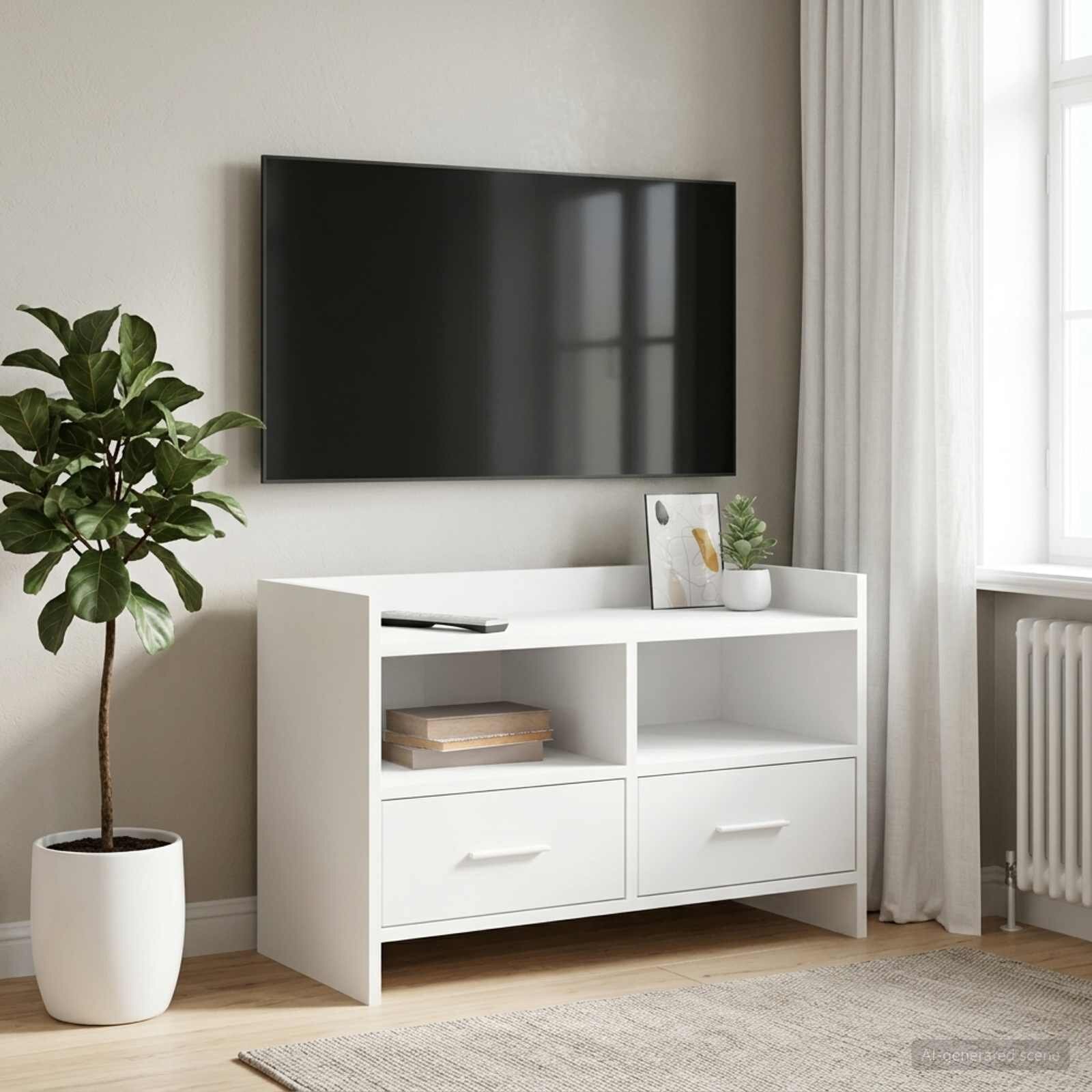 vidaXL ТВ шкаф 715 x 33 x 47 см Бяло Инженерна дървесина