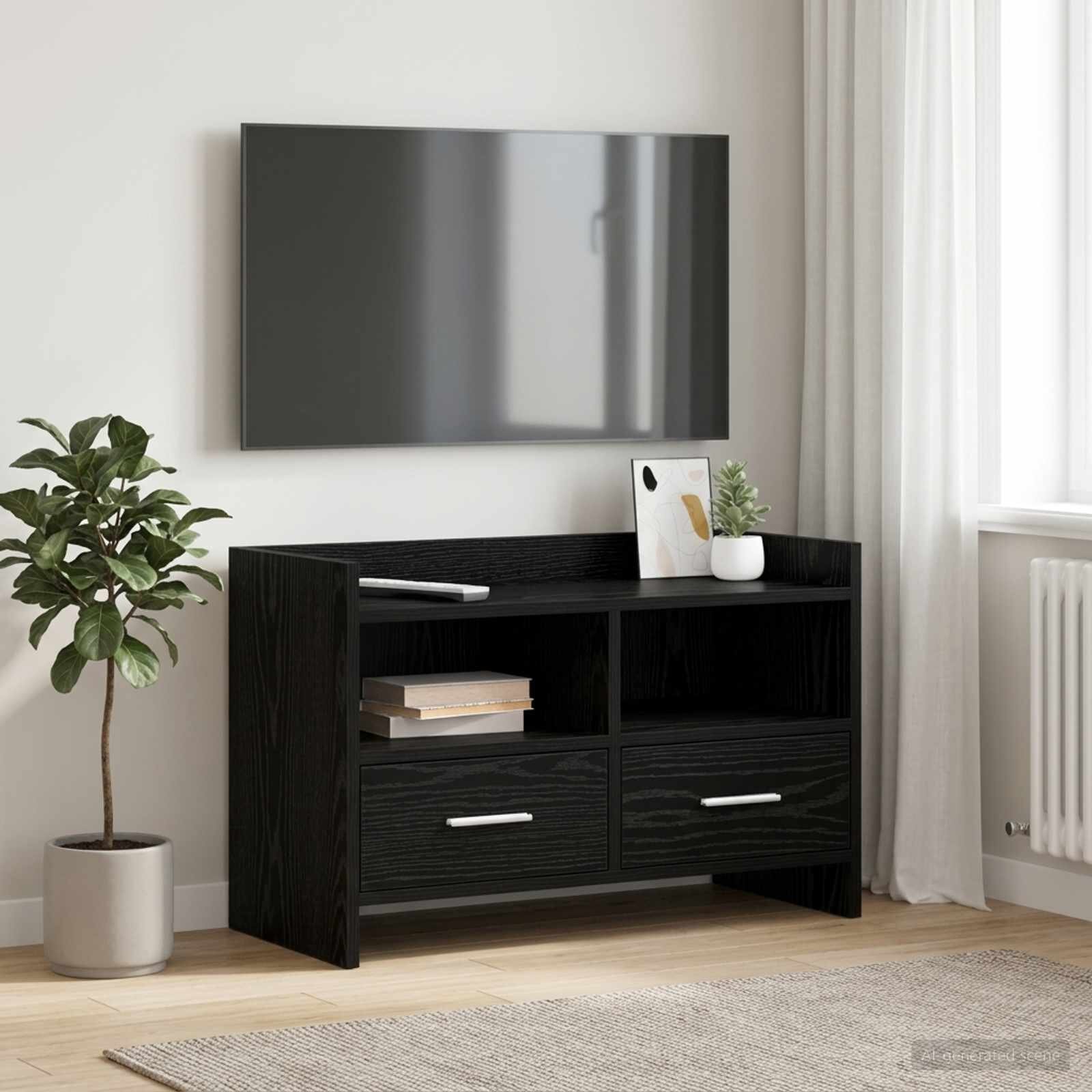 vidaXL ТВ шкаф 715 x 33 x 47 см Черен дъб Инженерна дървесина