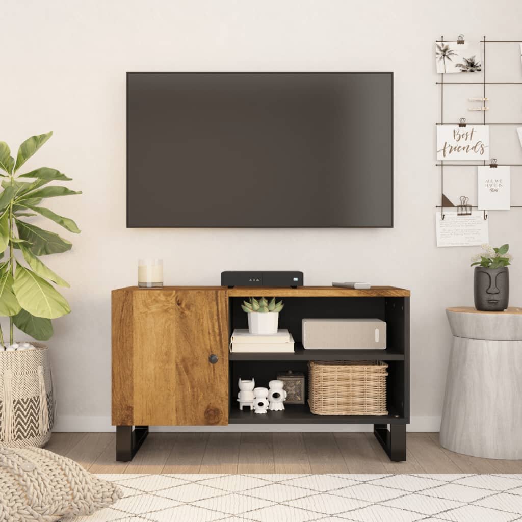 vidaXL ТВ шкаф 80x33x46 см масивно мангово и инженерно дърво