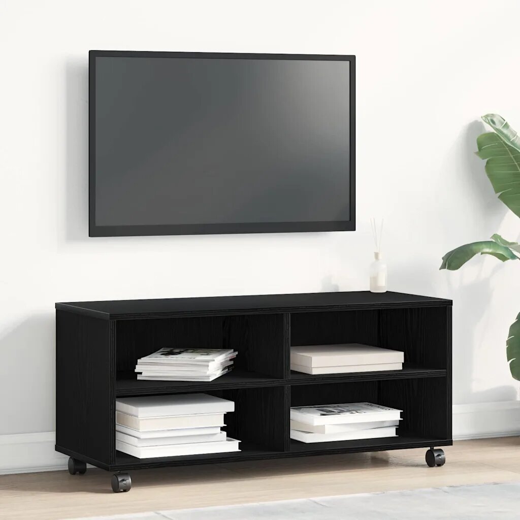 vidaXL ТВ шкаф 90 x 35 x 40.5 см Черно Инженерна дървесина