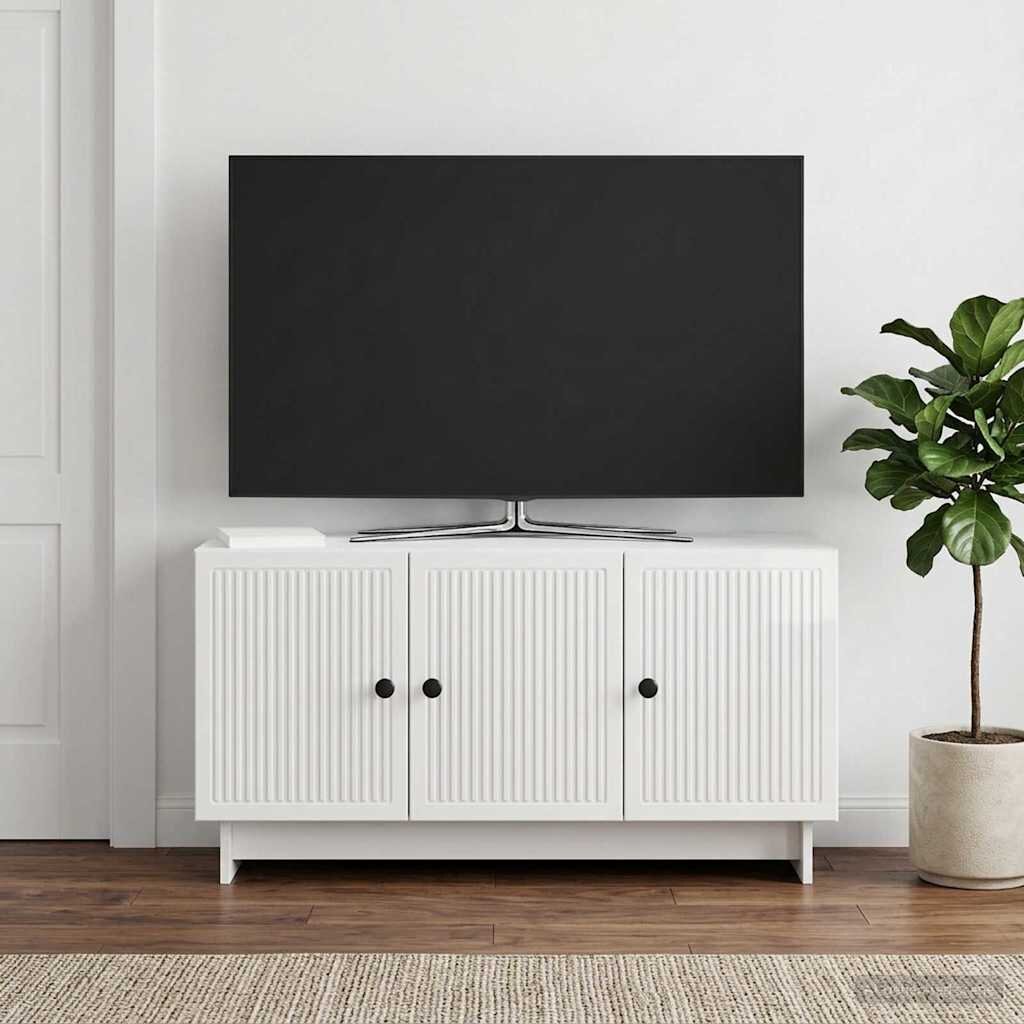 vidaXL ТВ шкаф 99 x 345 x 50 см Бял гланц Инженерна дървесина