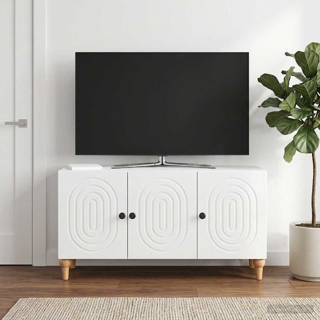 vidaXL ТВ шкаф 99 x 345 x 50 см Бял гланц Инженерна дървесина