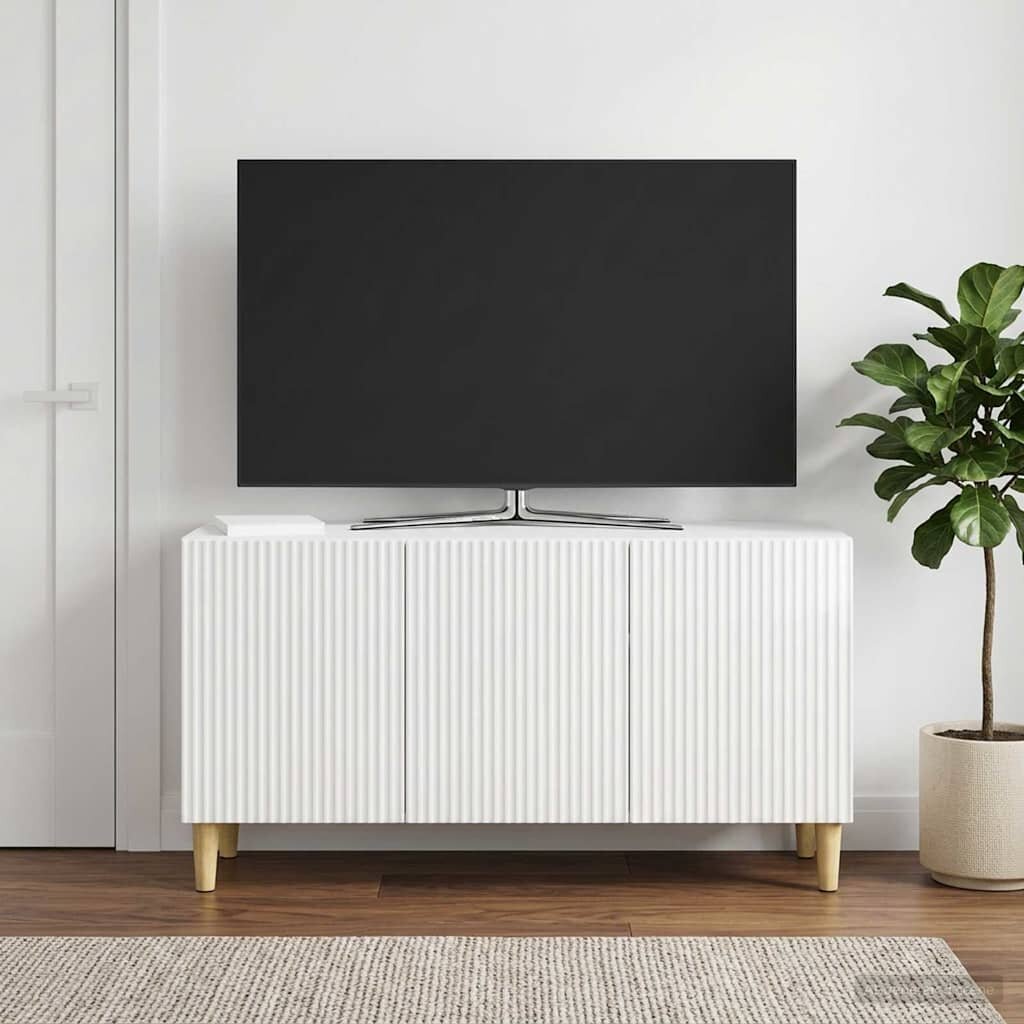 vidaXL ТВ шкаф 99 x 345 x 50 см Бял гланц Инженерна дървесина