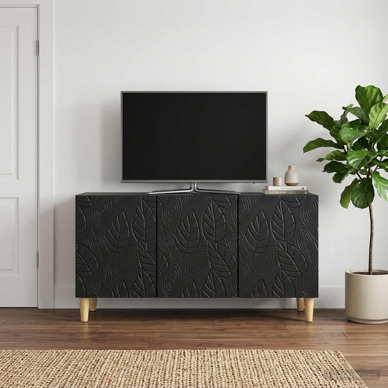 vidaXL ТВ шкаф 99 x 345 x 50 см Черно Инженерна дървесина