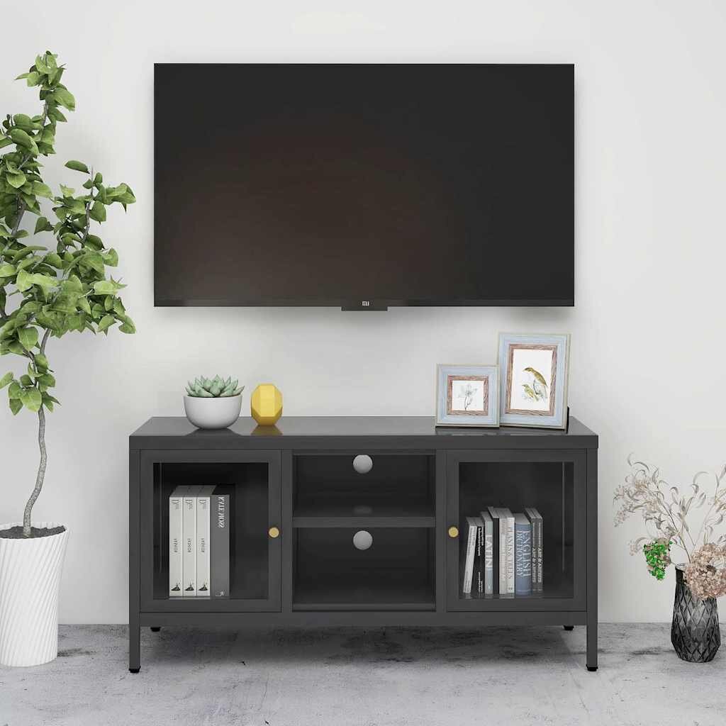 vidaXL ТВ шкаф антрацит 105x35x52 см стомана и стъкло