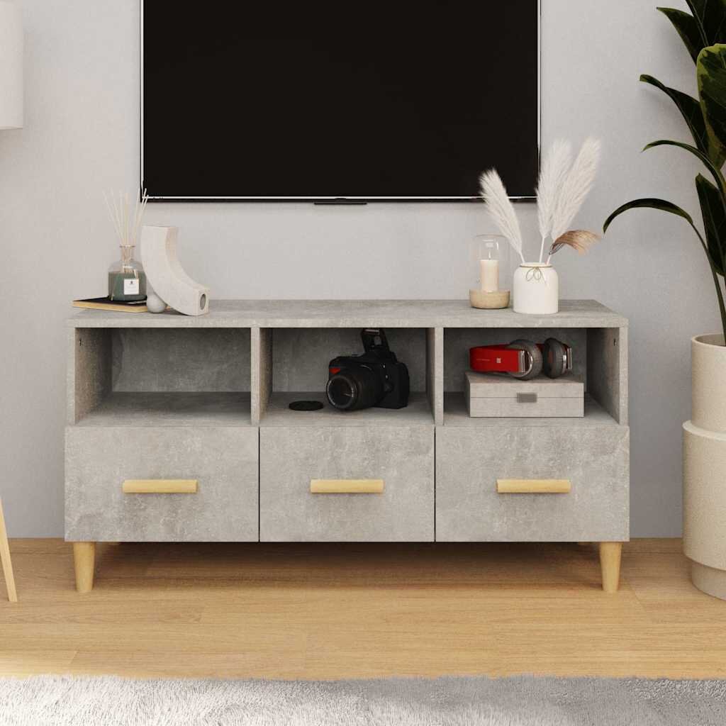 vidaXL ТВ шкаф бетонно сив 102x36x50 см инженерно дърво