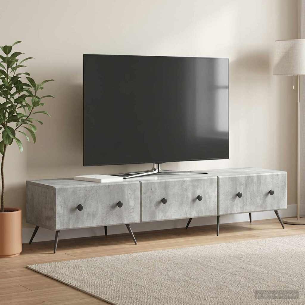 vidaXL ТВ шкаф Бетонно сиво 147 x 345 x 30 см Инженерна дървесина