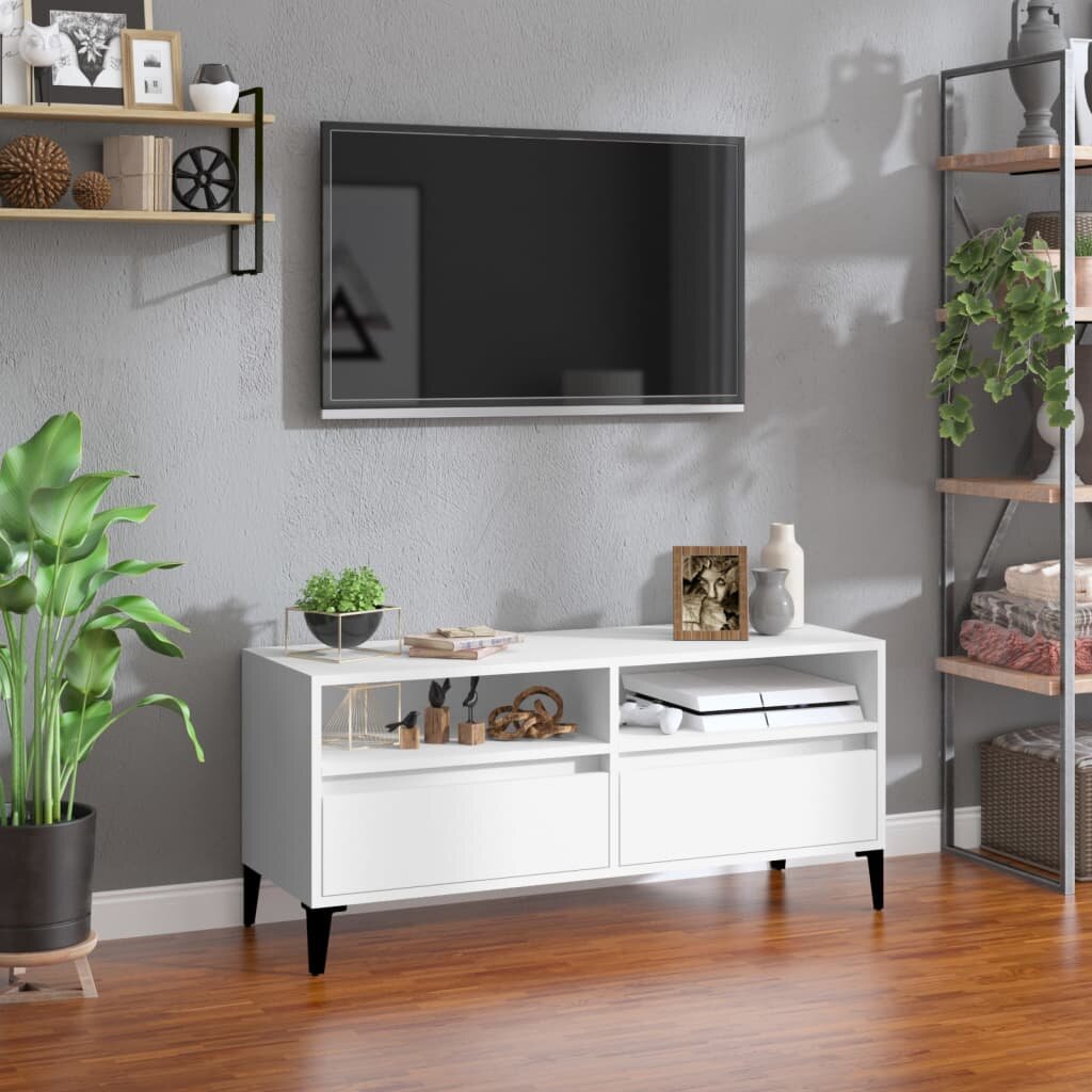 vidaXL ТВ шкаф бял 100x345x445 см инженерно дърво