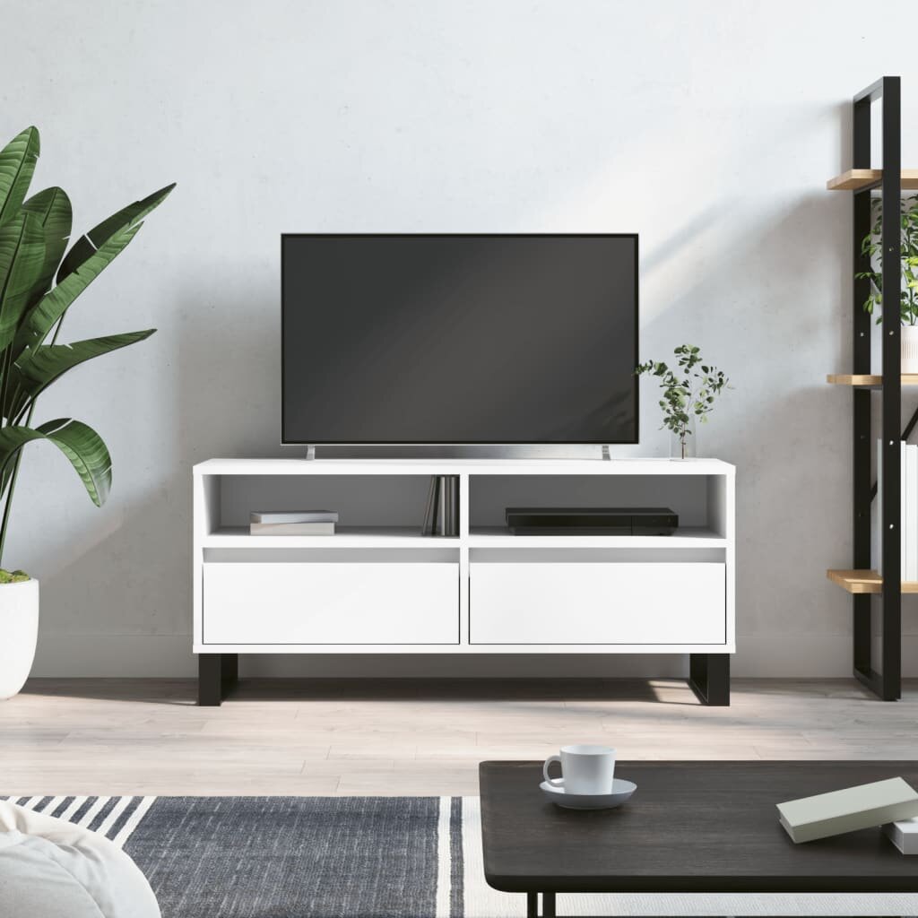 vidaXL ТВ шкаф бял 100x345x445 см инженерно дърво