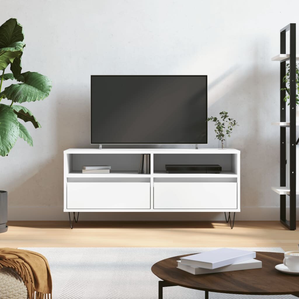 vidaXL ТВ шкаф бял 100x345x445 см инженерно дърво
