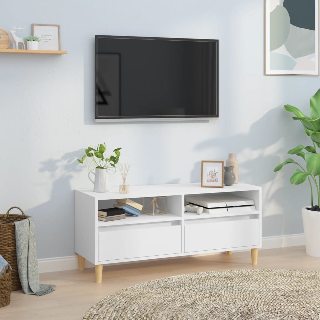 vidaXL ТВ шкаф бял 100x345x445 см инженерно дърво