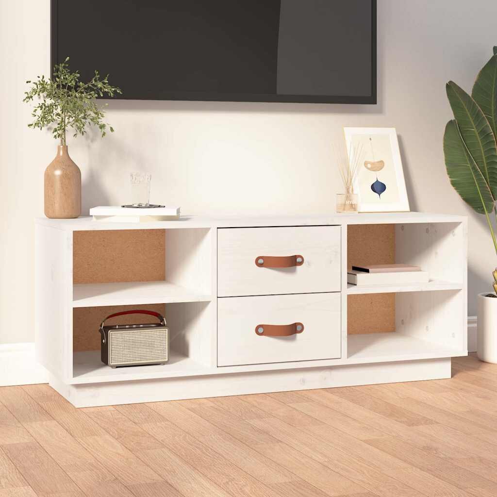 vidaXL ТВ шкаф бял 100x34x40 см бор масив