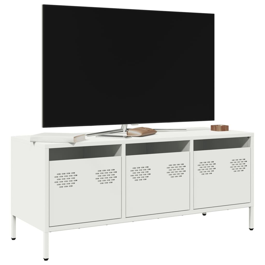vidaXL ТВ шкаф бял 1015x39x435 см студеновалцувана стомана