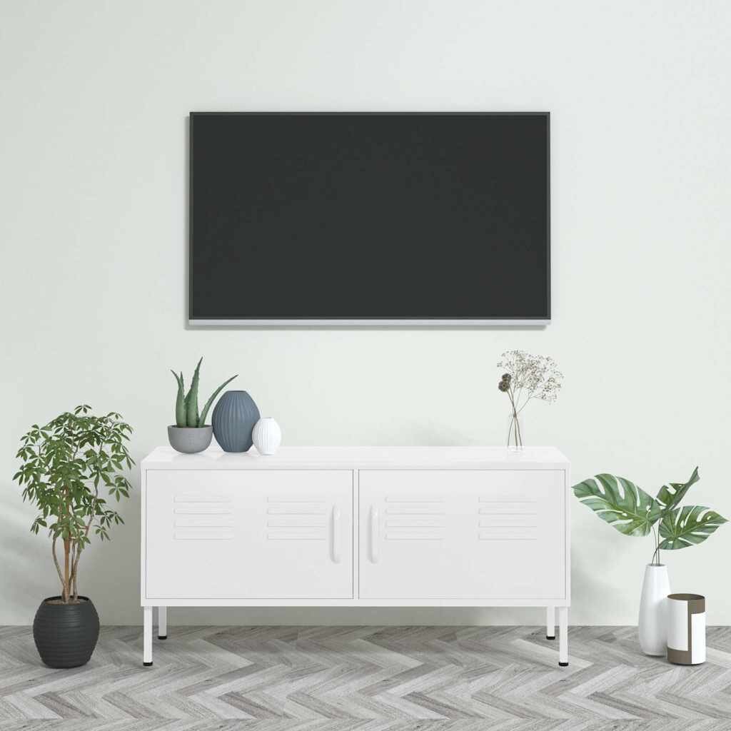 vidaXL ТВ шкаф бял 105x35x50 см стомана