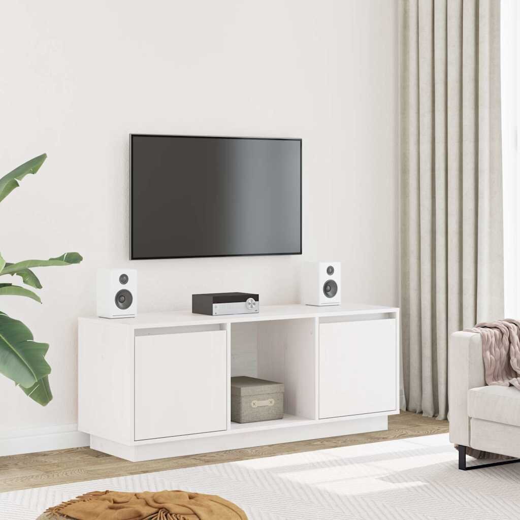 vidaXL ТВ шкаф бял 1105x35x44 см бор масив