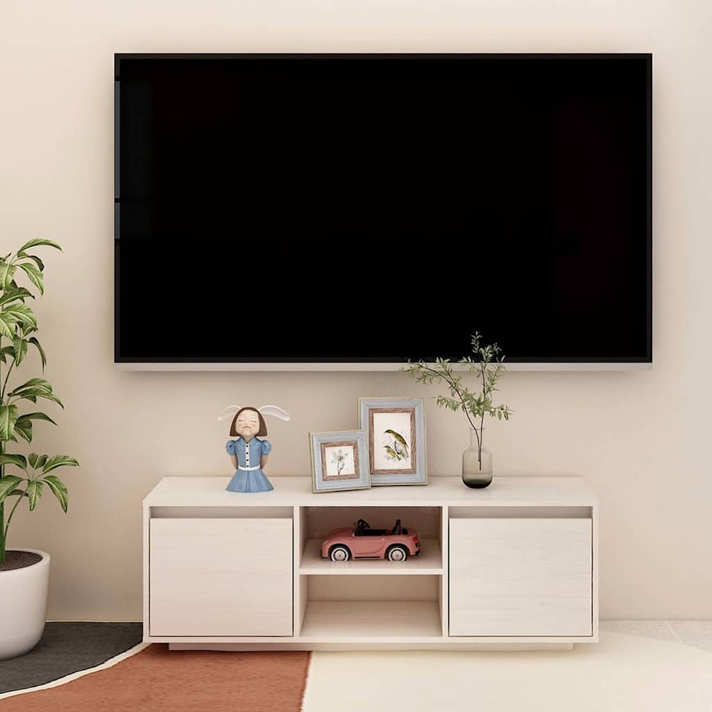 vidaXL ТВ шкаф бял 110x30x40 см борово дърво масив