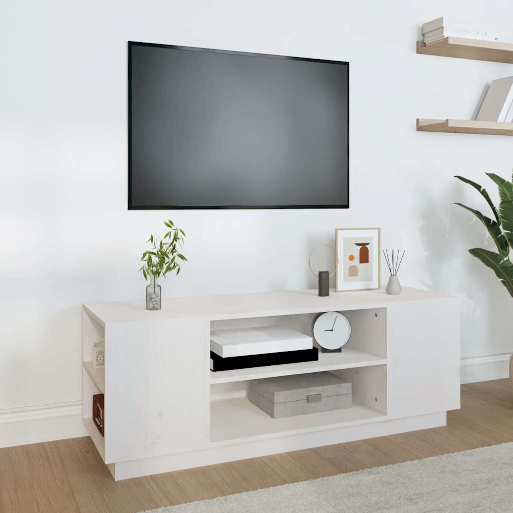 vidaXL ТВ шкаф бял 110x35x405 см бор масив