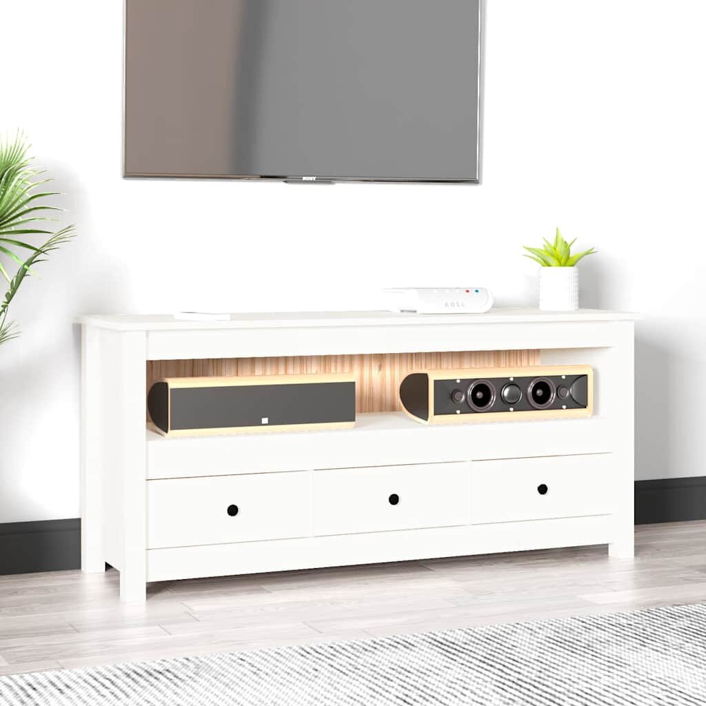 vidaXL ТВ шкаф бял 114x35x52 см бор масив