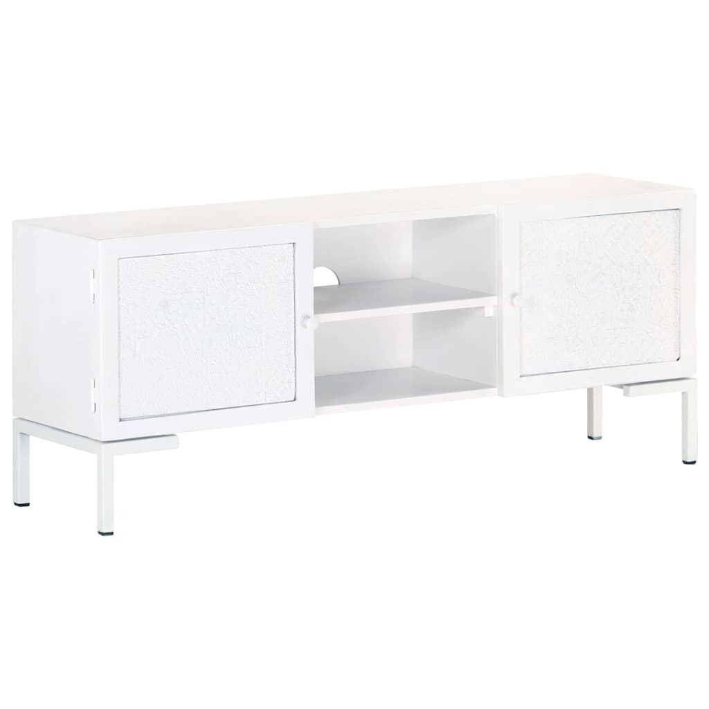 vidaXL ТВ шкаф бял 115x30x46 см мангово дърво масив