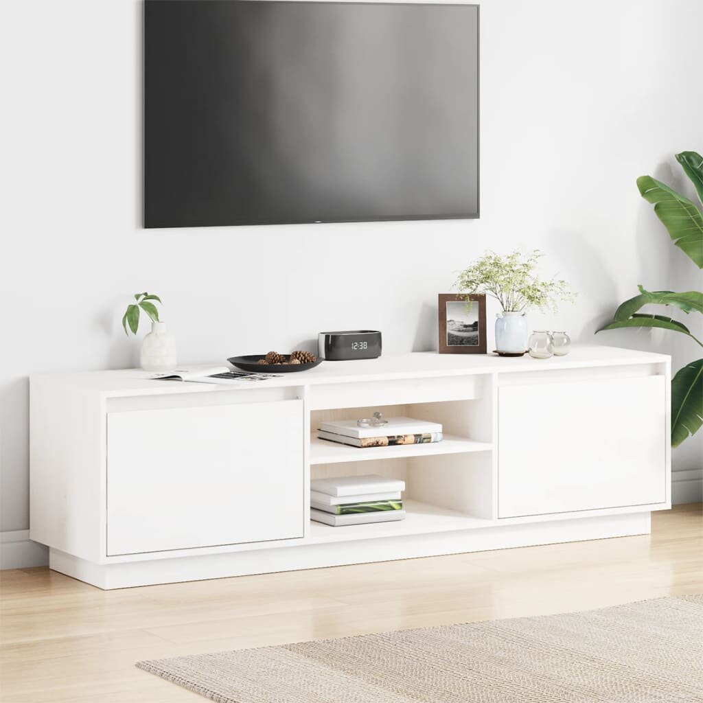 vidaXL ТВ шкаф бял 140x35x40 см бор масив