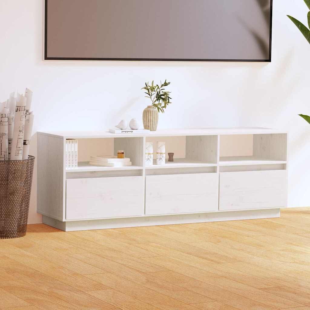 vidaXL ТВ шкаф бял 140x37x50 см бор масив