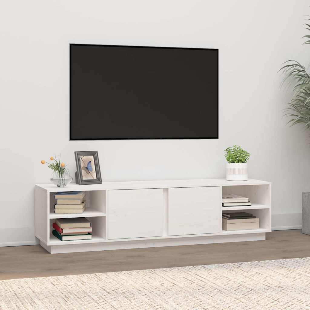 vidaXL ТВ шкаф бял 156x40x40 см бор масив