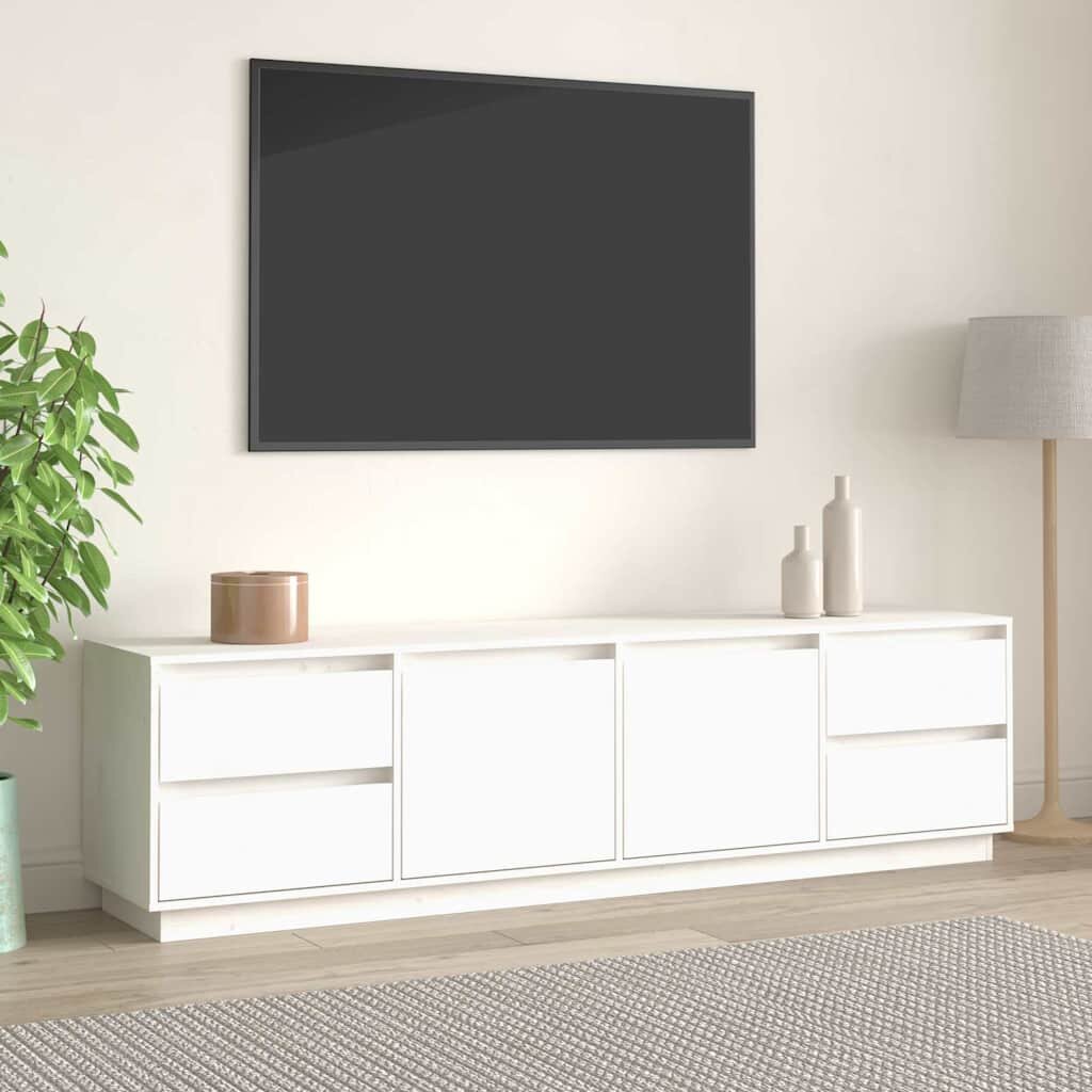 vidaXL ТВ шкаф бял 176x37x475 см бор масив