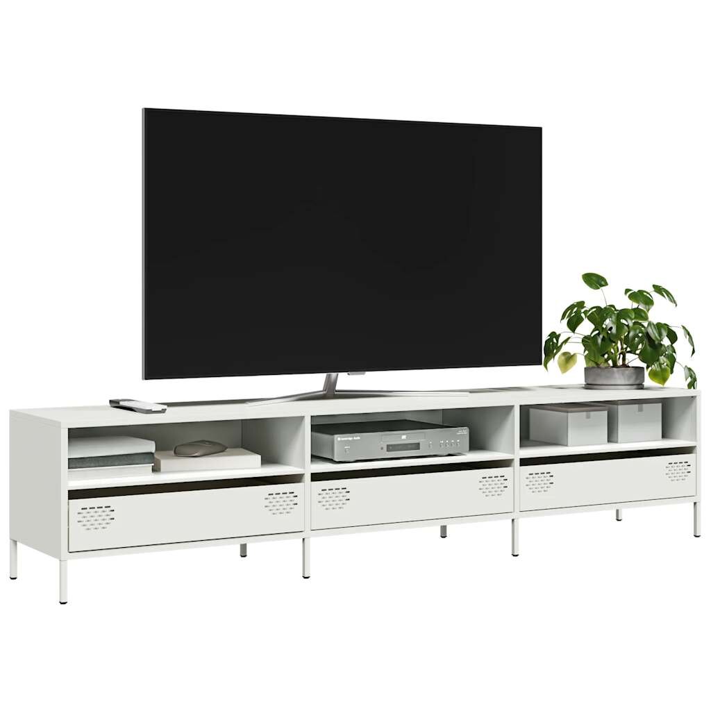 vidaXL ТВ шкаф бял 202x39x435 см студеновалцувана стомана