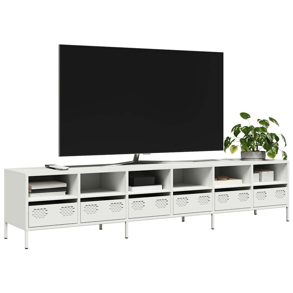 vidaXL ТВ шкаф бял 202x39x435 см студеновалцувана стомана