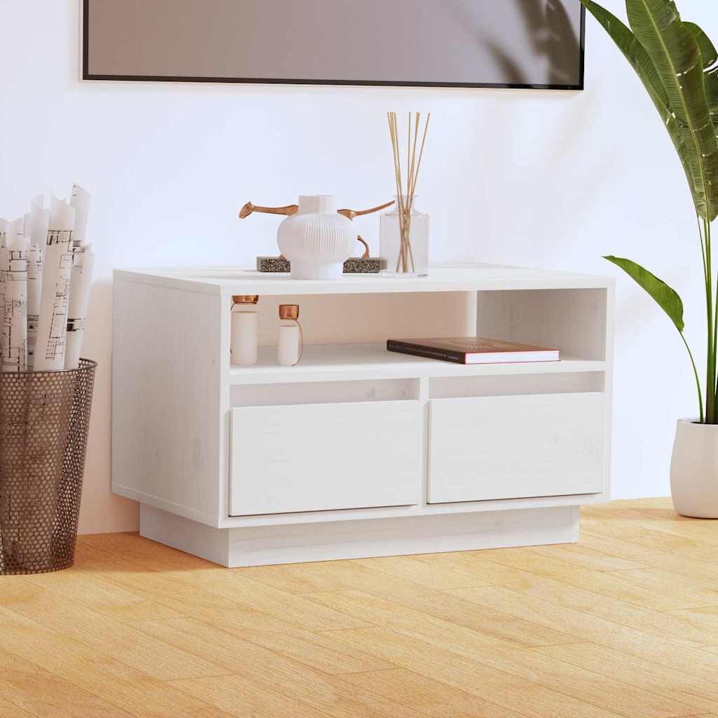 vidaXL ТВ шкаф бял 60x35x37 см бор масив
