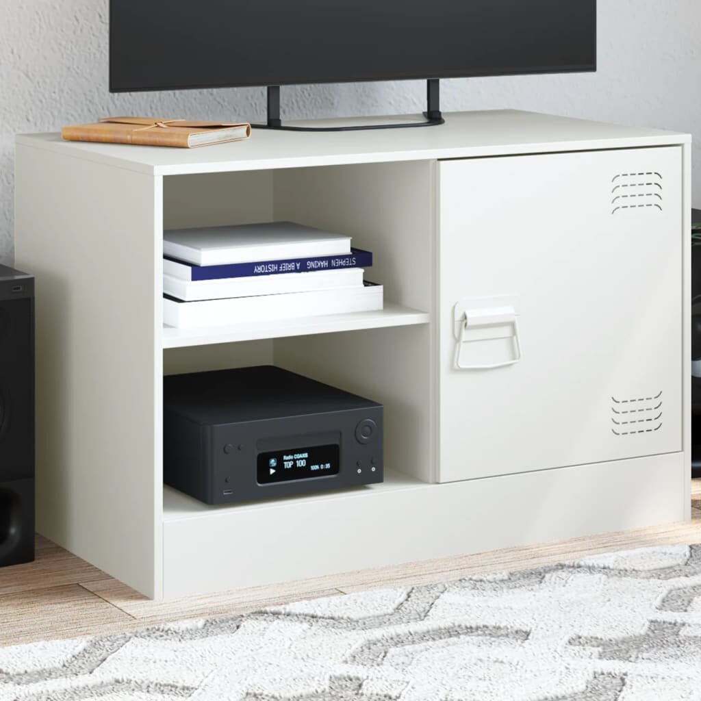 vidaXL ТВ шкаф бял 67x39x44 см стомана